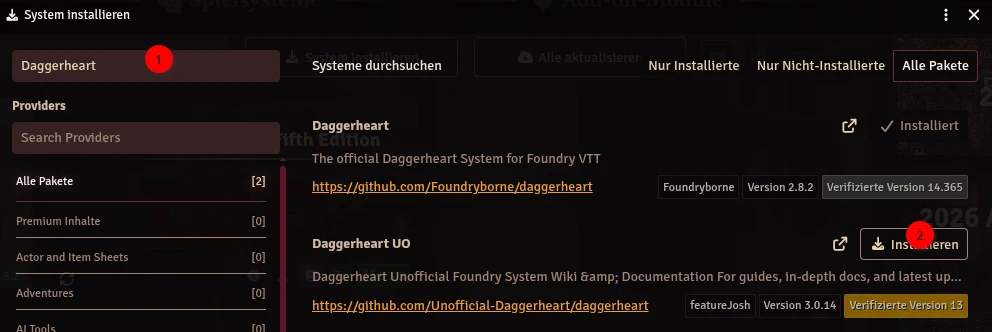Spielsystem auswählen
